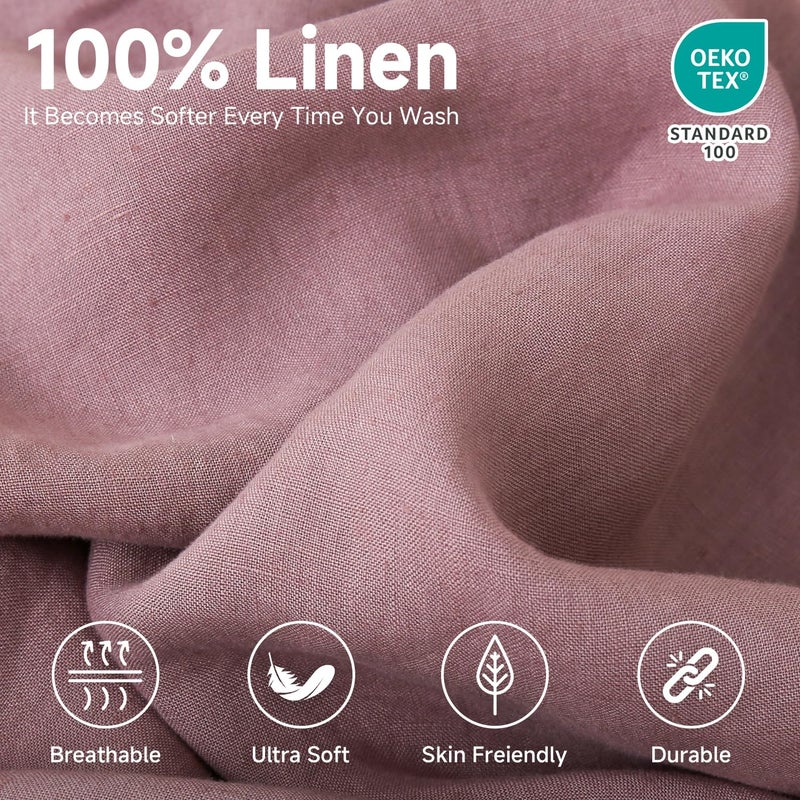 Simple&Opulence 100% Linen Fitted Sheet King(1 Piece), 14 Inch Deep Pocket Mattress Cover Natural French Flax Stone Washed Farmhouse Soft Breathable Bottom Sheets-Purple - Image 2